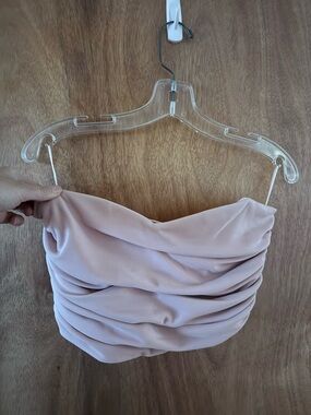 Zara Blush Pink Ruched Strapless Crop Top